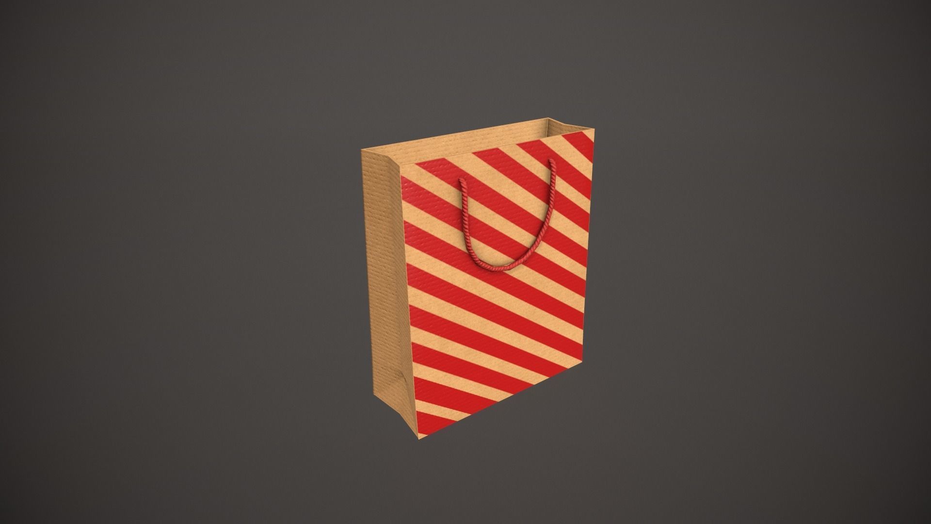 Red Striped Gift Bag Low-poly 3D model_11