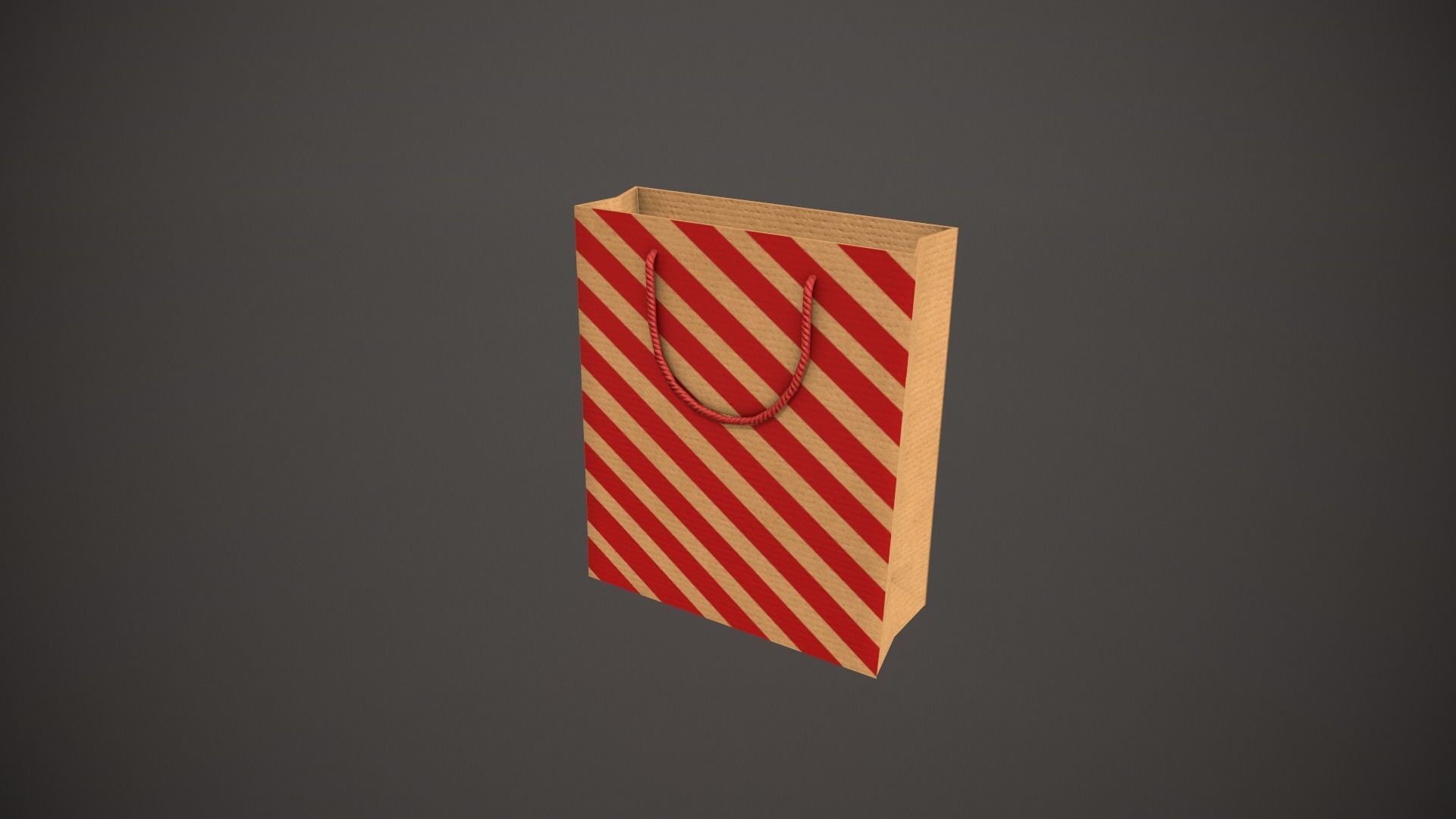 Red Striped Gift Bag Low-poly 3D model_9
