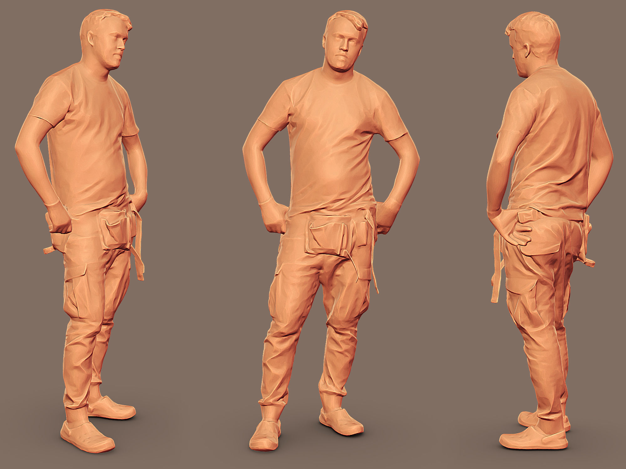Worker in a White T-shirt Hands on His Hips 3D model_2