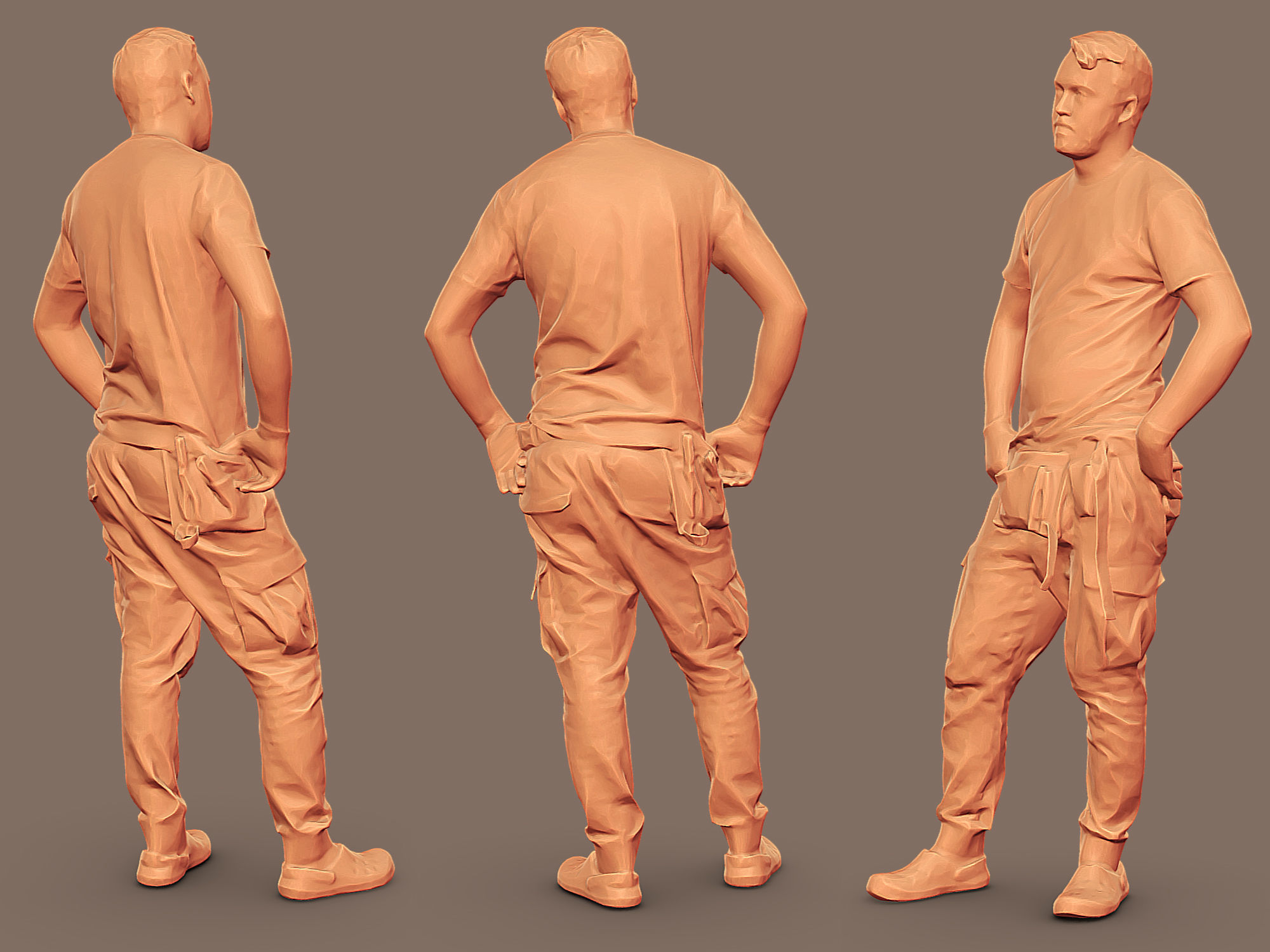 Worker in a White T-shirt Hands on His Hips 3D model_5
