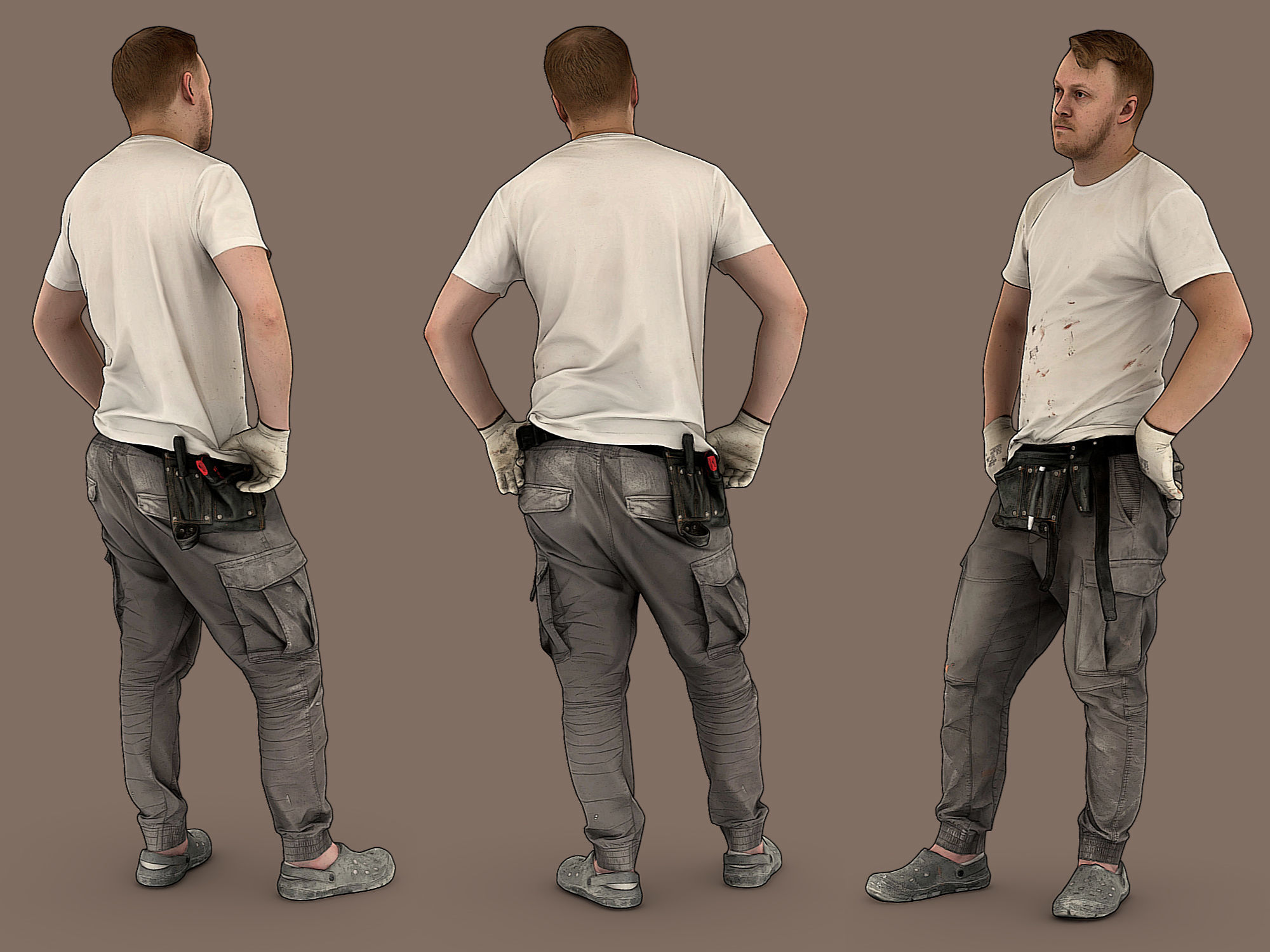Worker in a White T-shirt Hands on His Hips 3D model_4