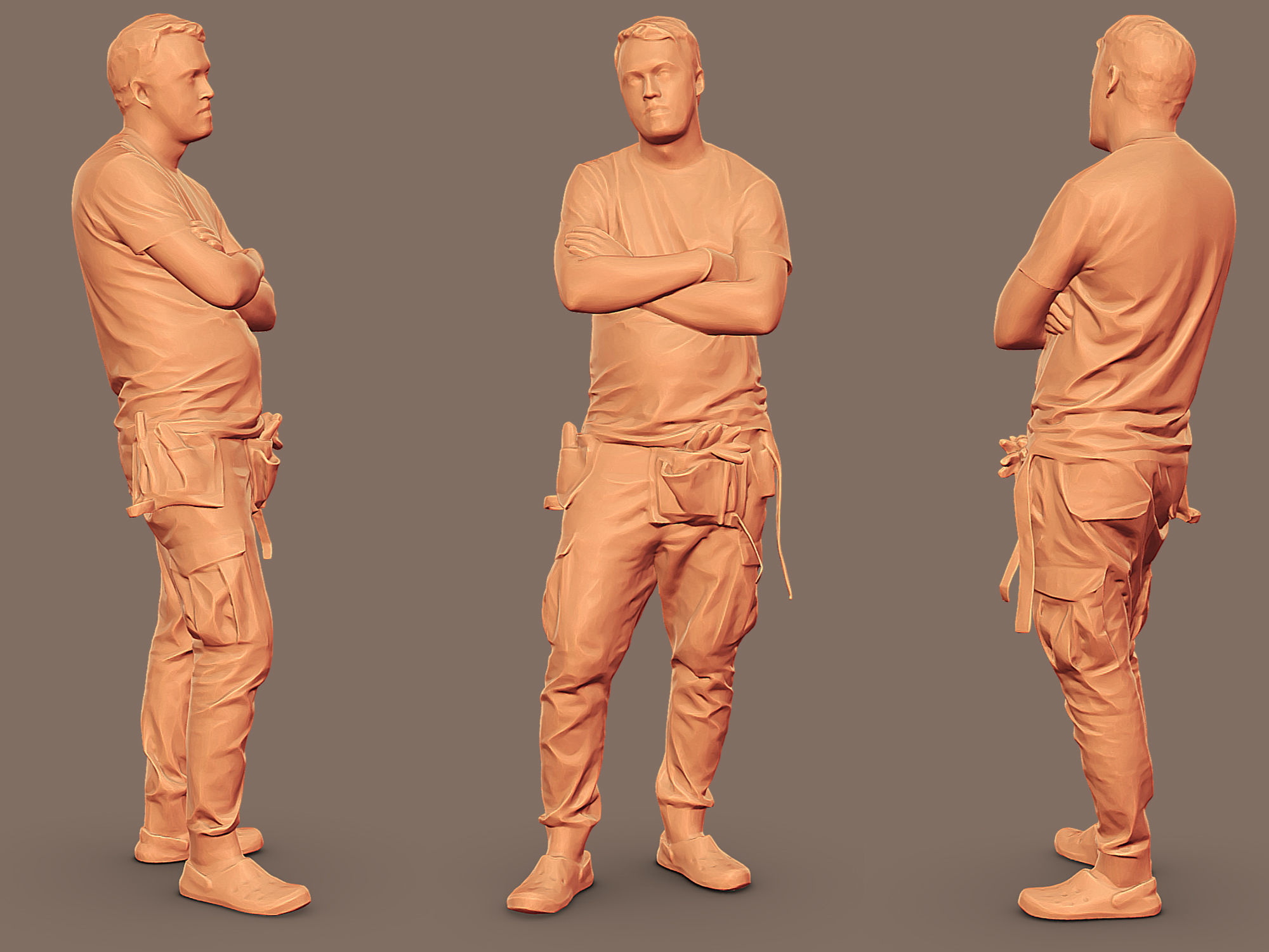 Worker in a White T-shirt Arms Crossed 3D model_2
