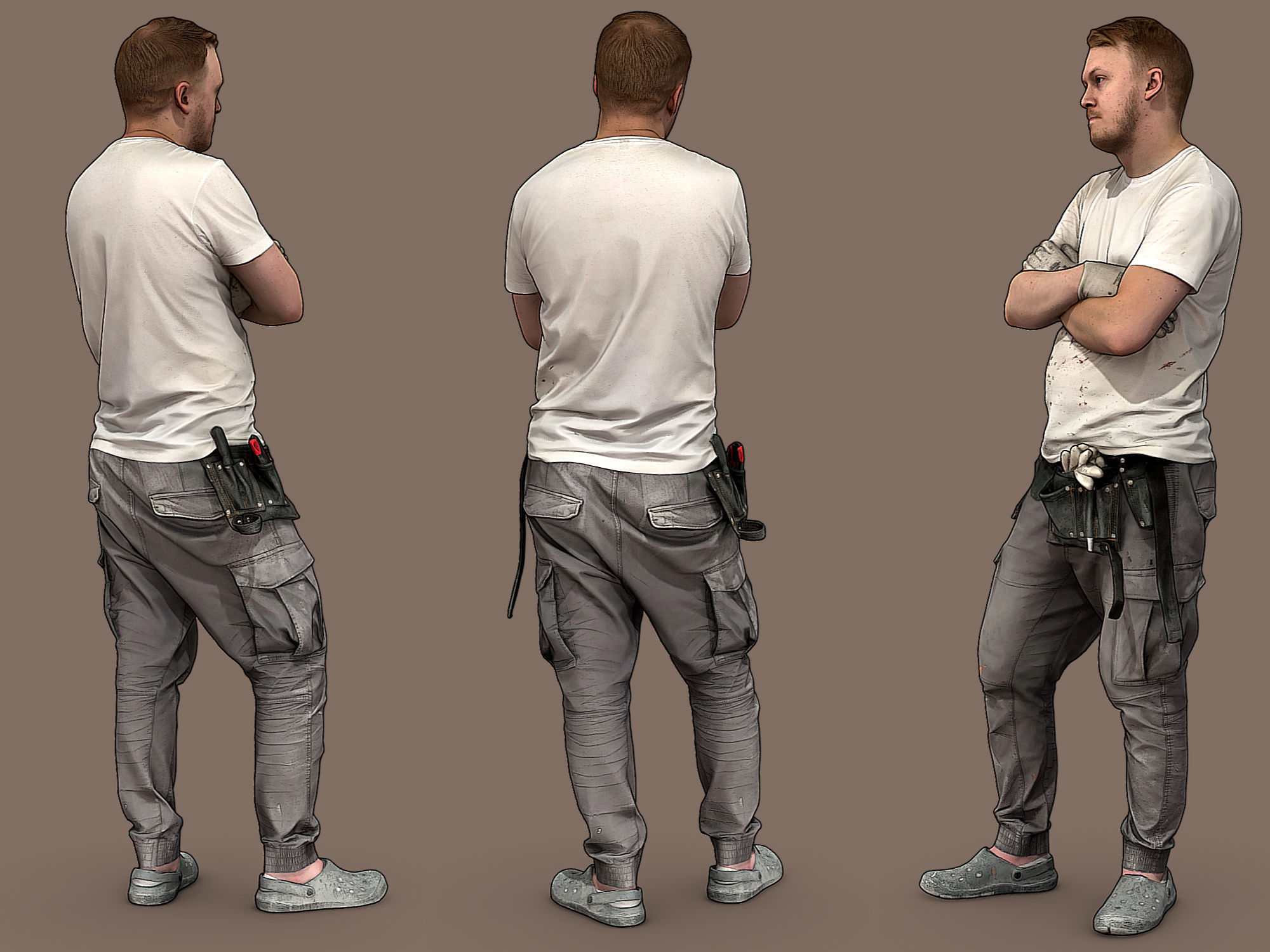 Worker in a White T-shirt Arms Crossed 3D model_3
