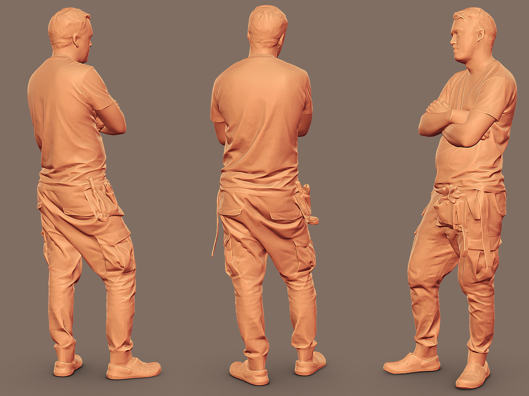 Worker in a White T-shirt Arms Crossed 3D model_5