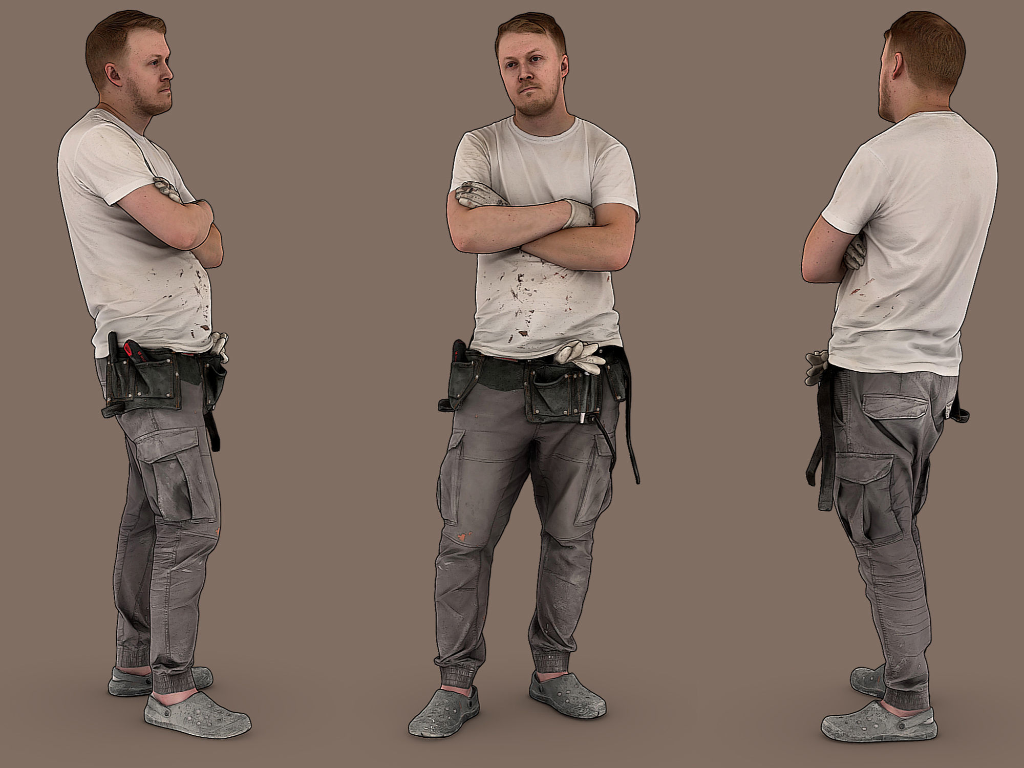 Worker in a White T-shirt Arms Crossed 3D model_1