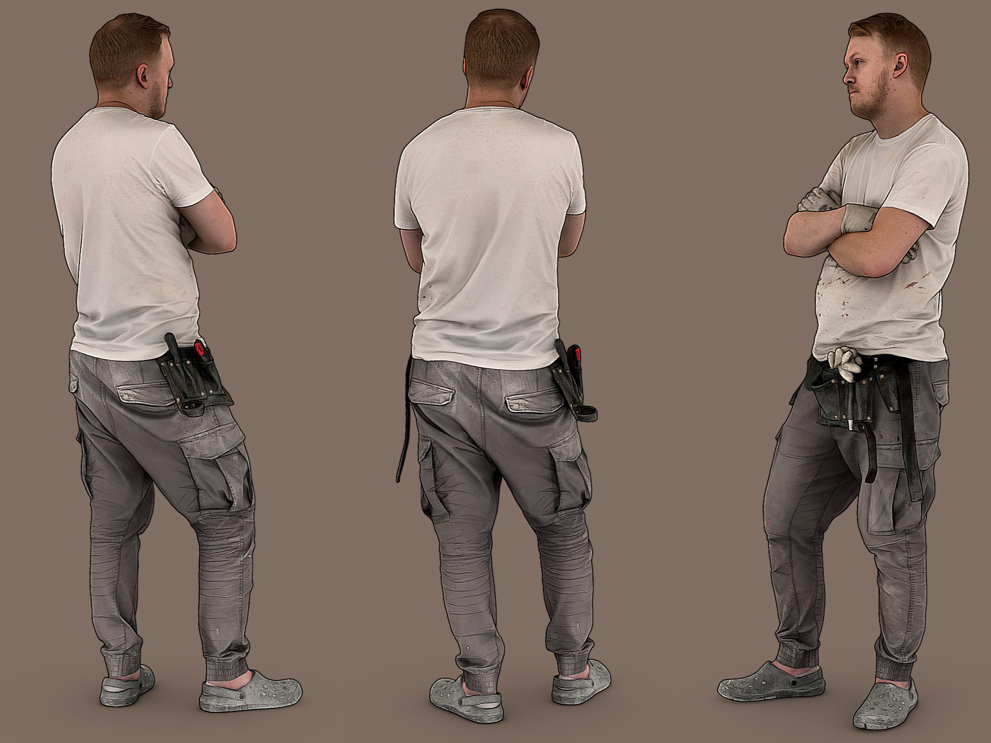 Worker in a White T-shirt Arms Crossed 3D model_4