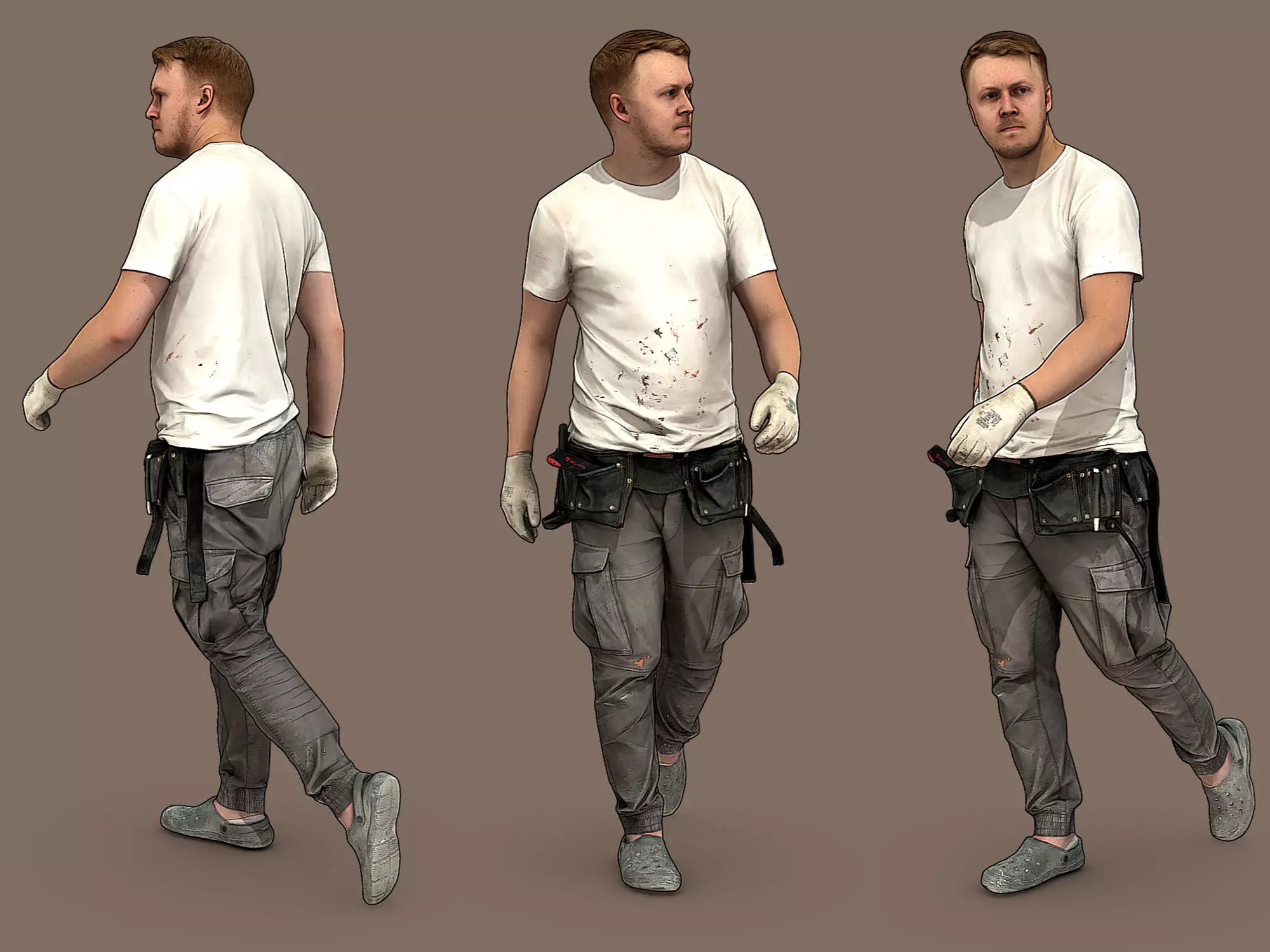 Worker in a White T-shirt Walking 3D model