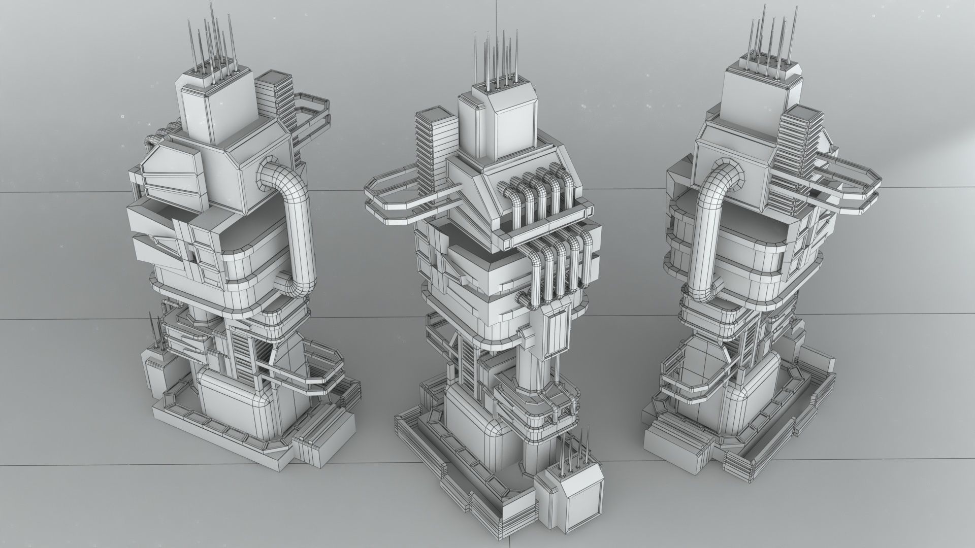 Sci-Fi low poly machinery game ready asset Low-poly 3D model_7