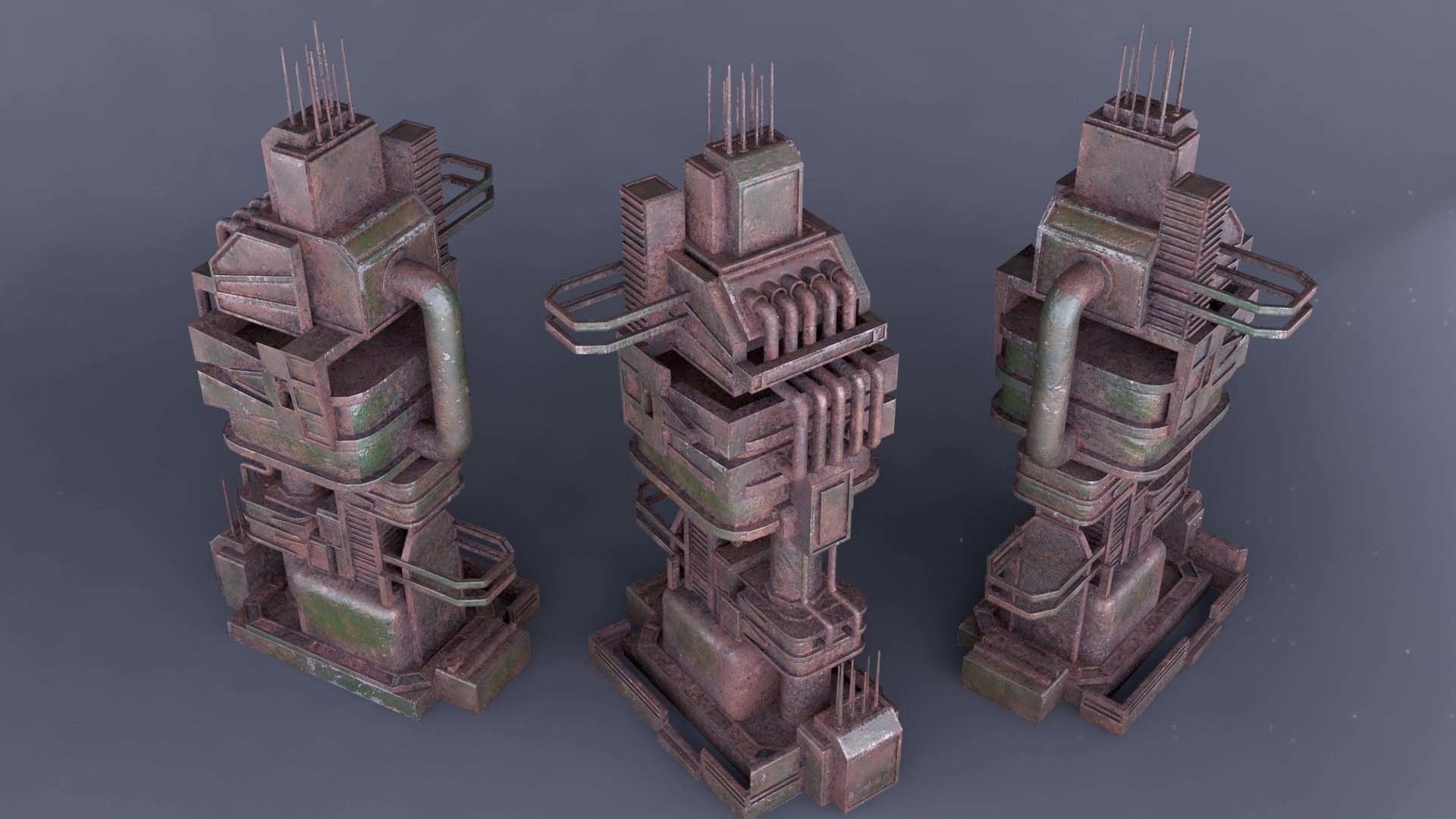 Sci-Fi low poly machinery game ready asset Low-poly 3D model_1