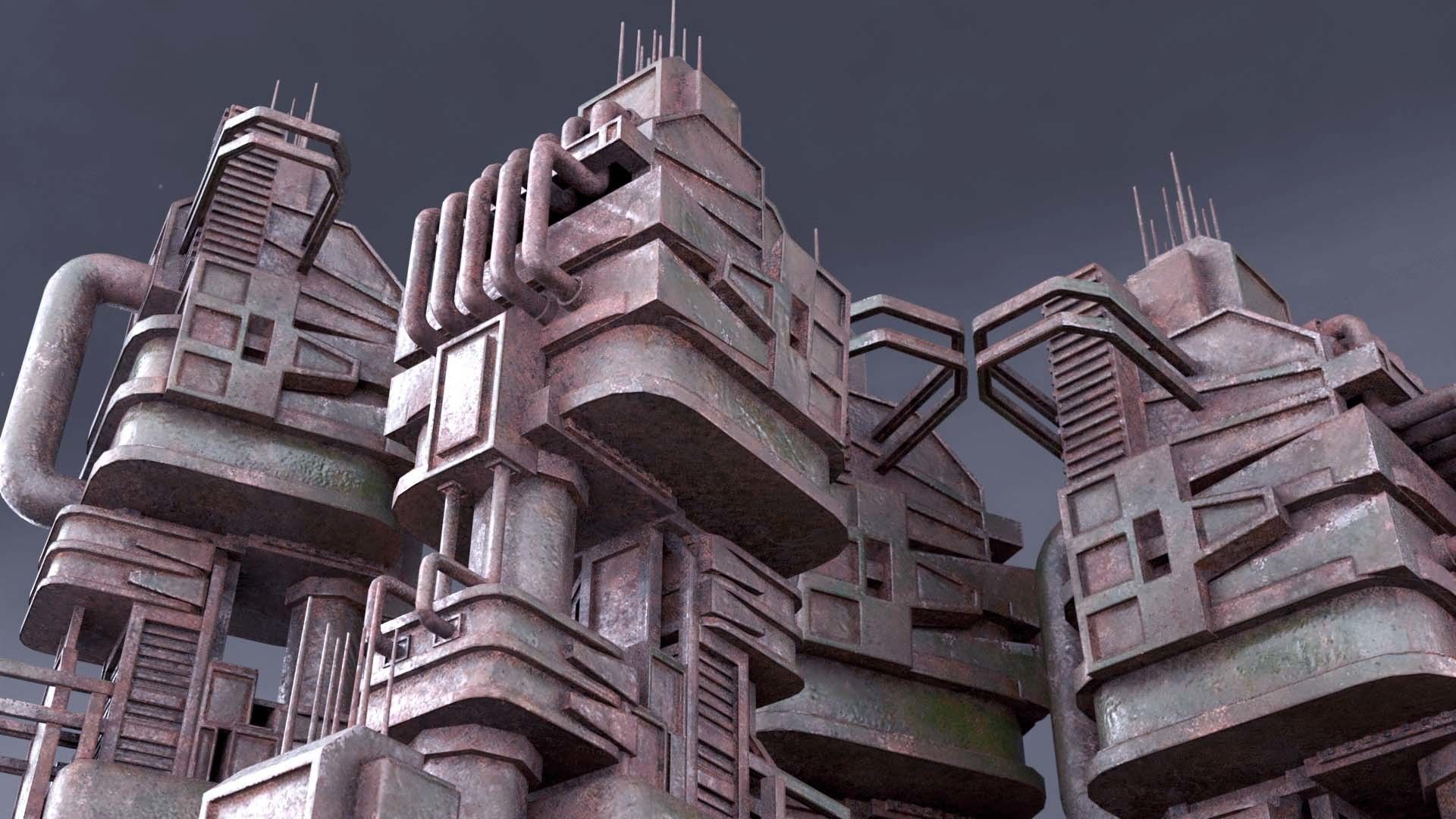 Sci-Fi low poly machinery game ready asset Low-poly 3D model_2