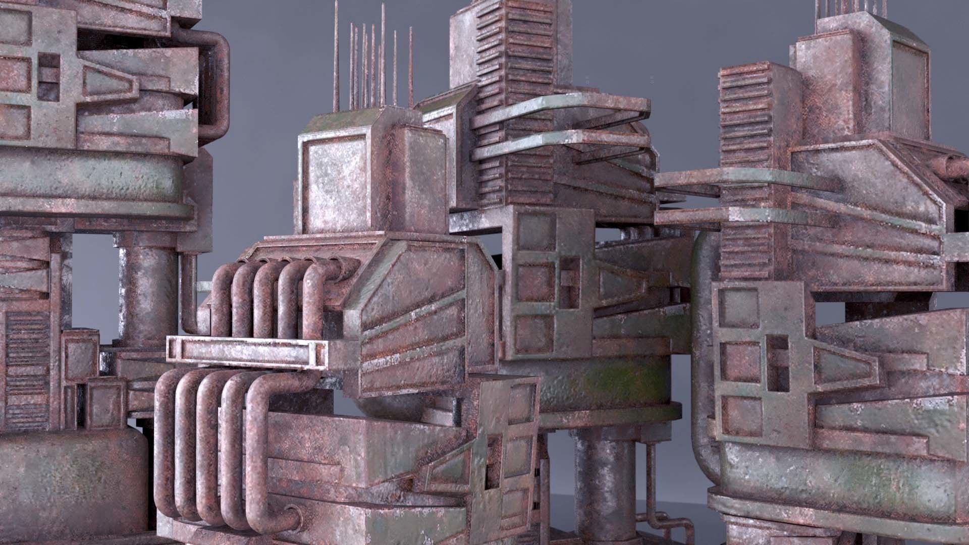 Sci-Fi low poly machinery game ready asset Low-poly 3D model_3