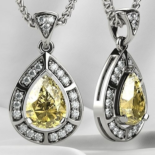 Citrine Pear Fashion Gold Pendant 3D print model