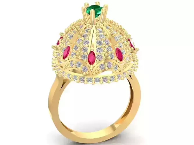 Luxury Royal Crown Gemstone Ring 3D Model 2915