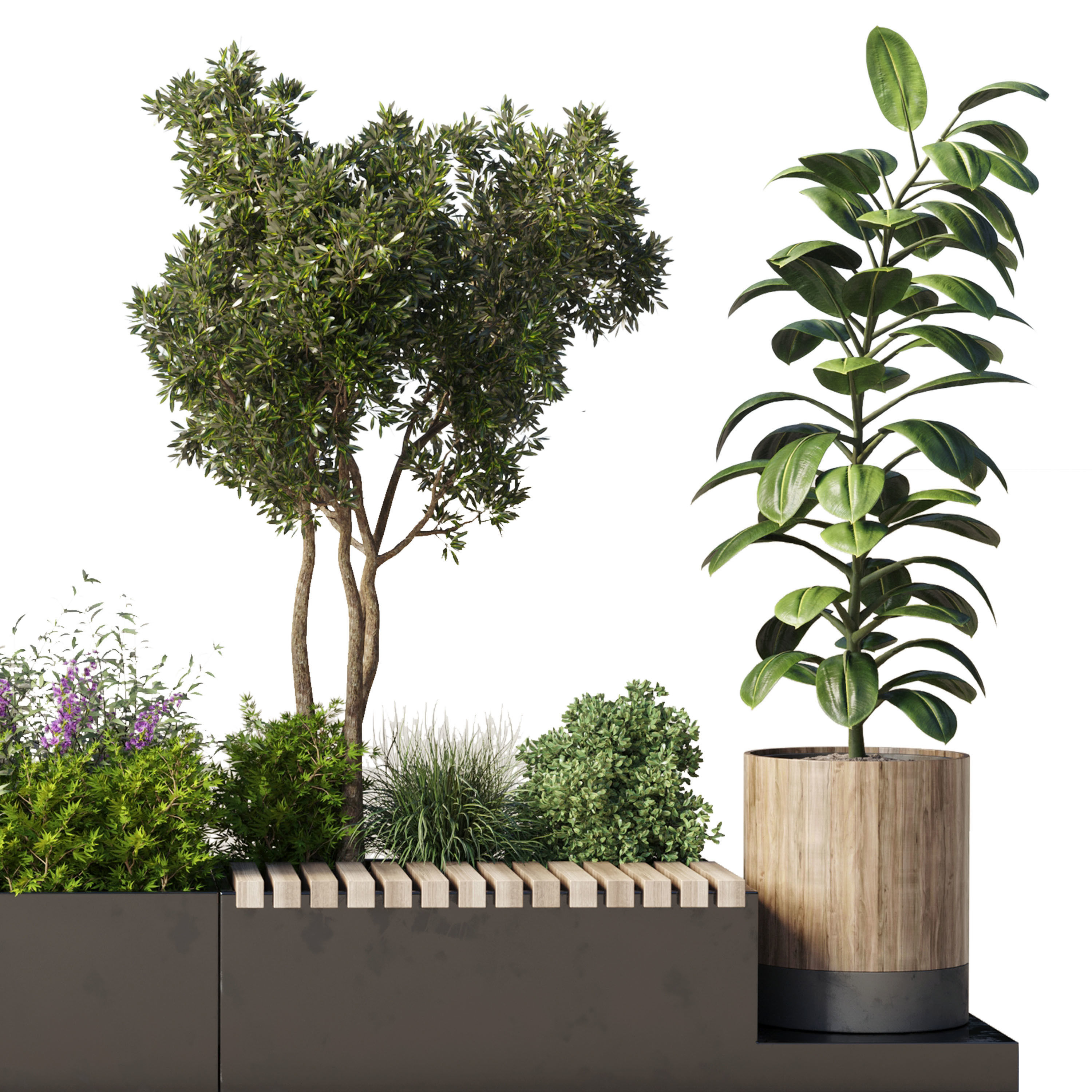 Urban Environment Urban Furniture Green Benches 3D model_2