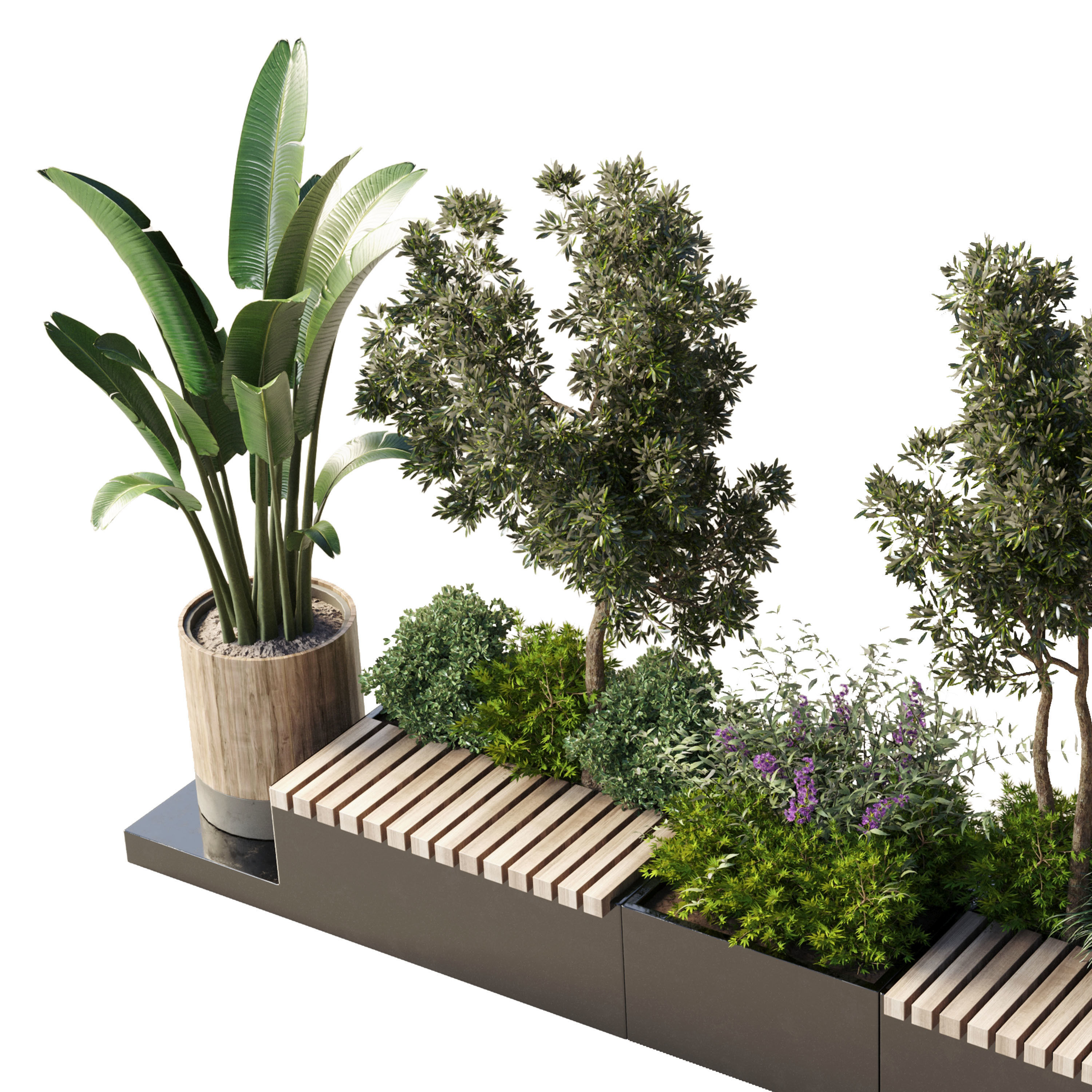 Urban Environment Urban Furniture Green Benches 3D model_3