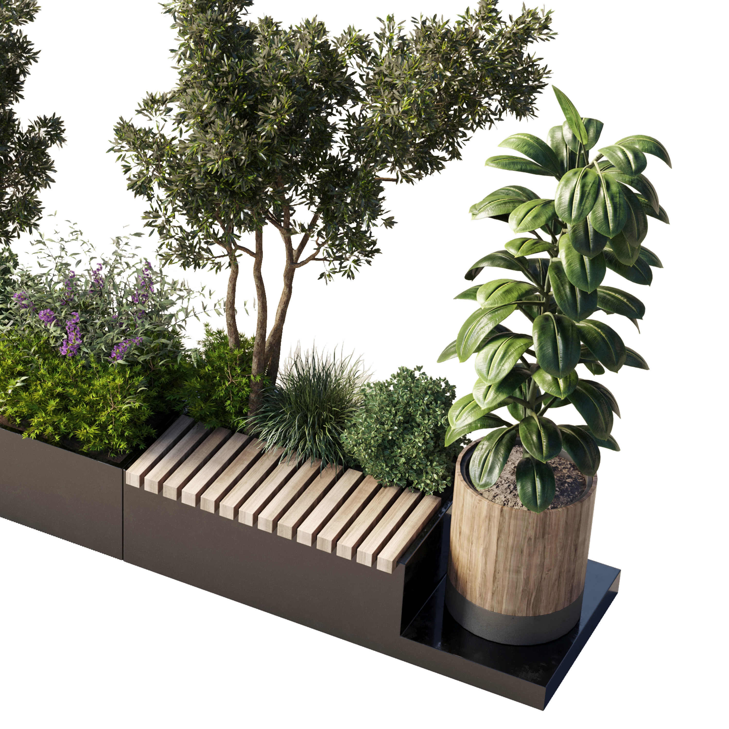 Urban Environment Urban Furniture Green Benches 3D model_4