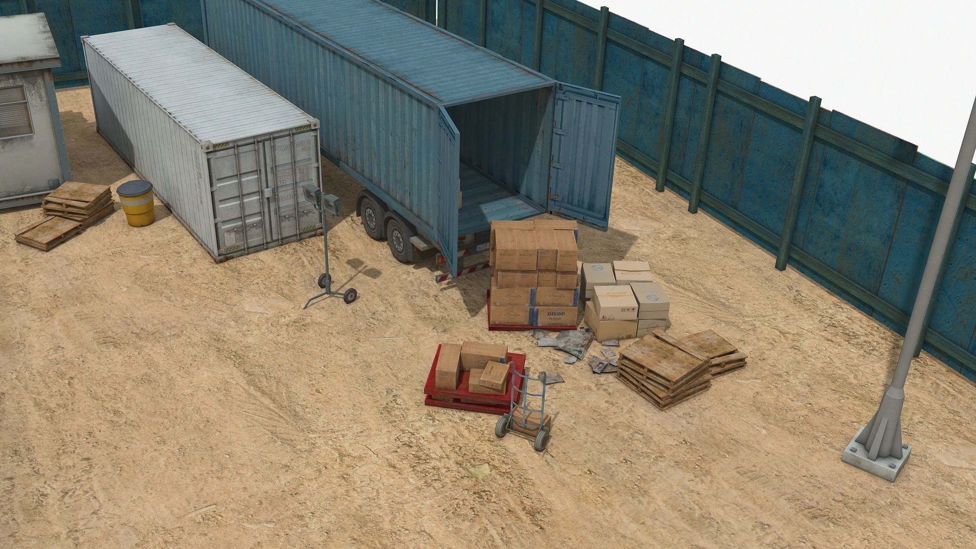 Construction Site with Building and Construction Vehicles Low-poly 3D model_5