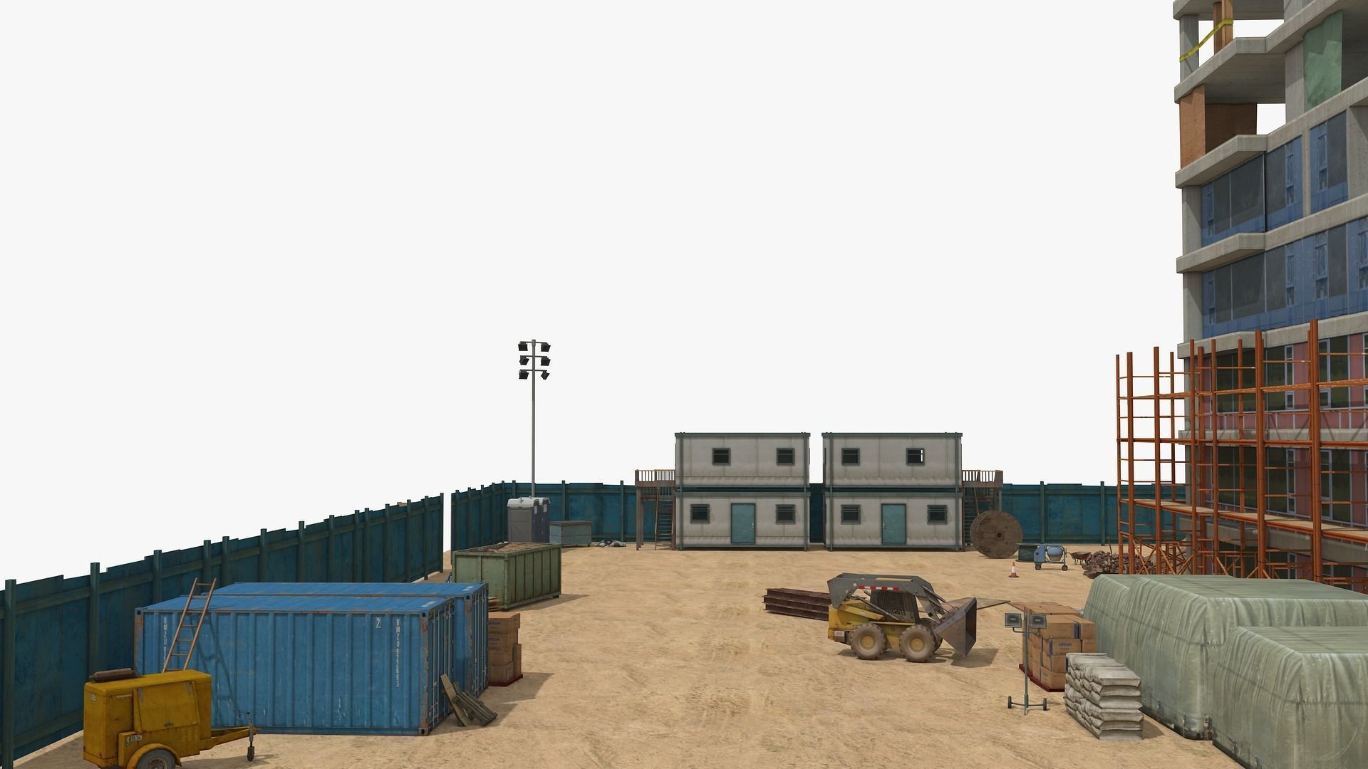 Construction Site with Building and Construction Vehicles Low-poly 3D model_4