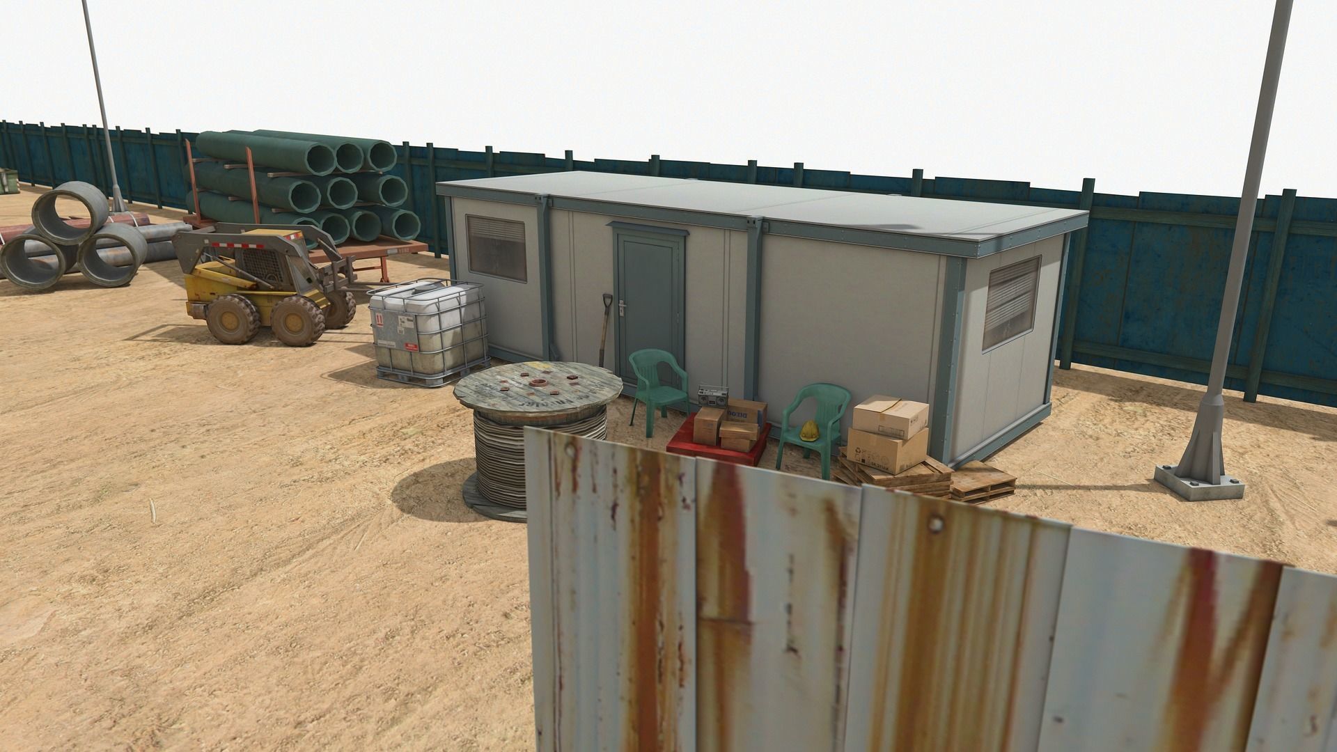 Construction Site with Building and Construction Vehicles Low-poly 3D model_8