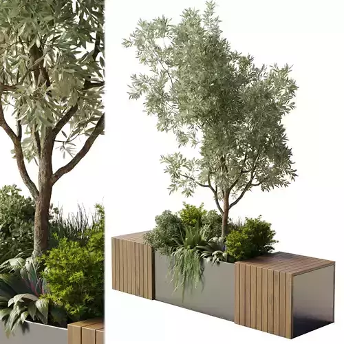 Urban Environment Urban Furniture Green Benches Plants and Tree