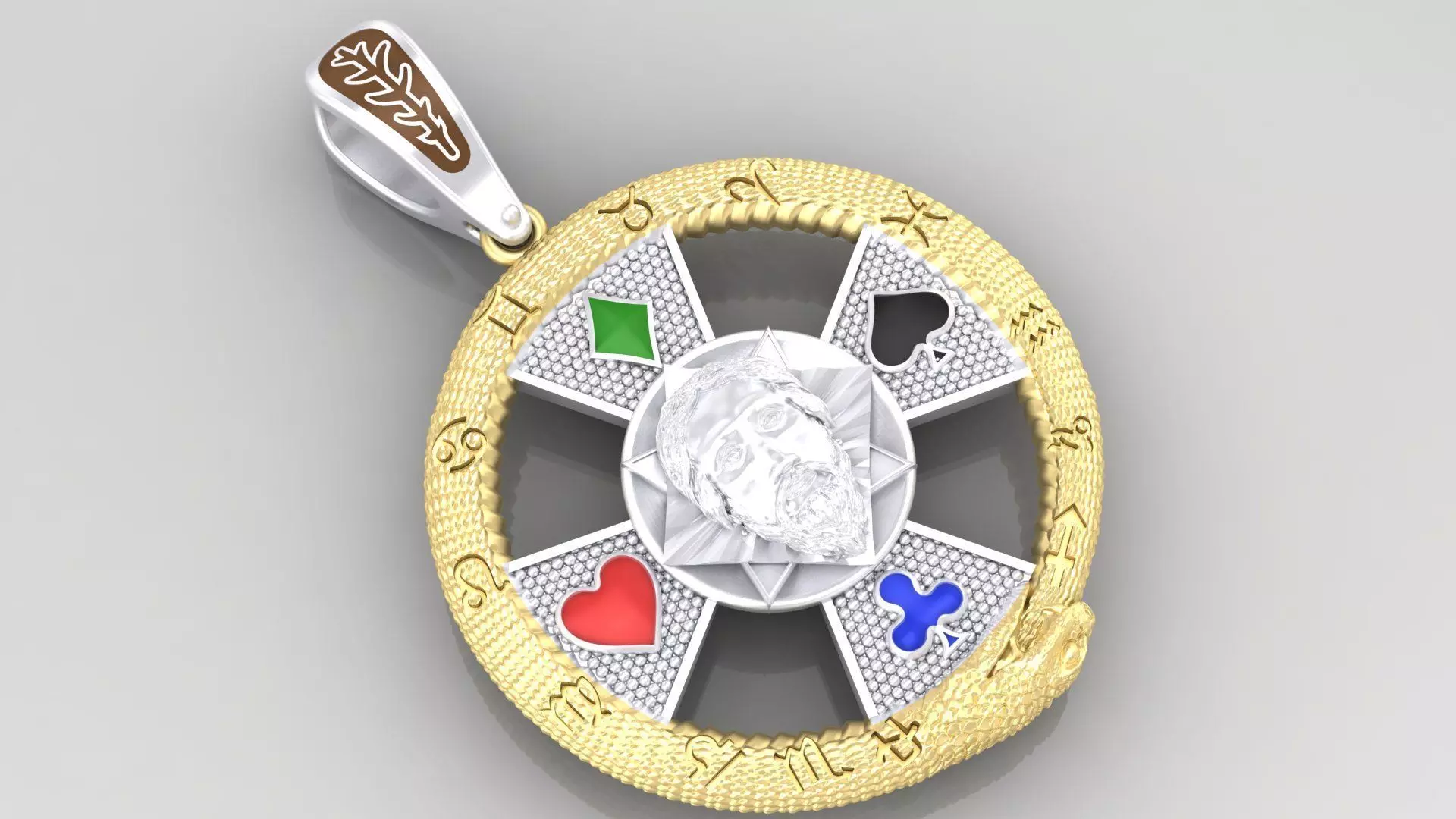 Pendant Yin Yang with Jesus and zodiac signs on the snake 3D print model