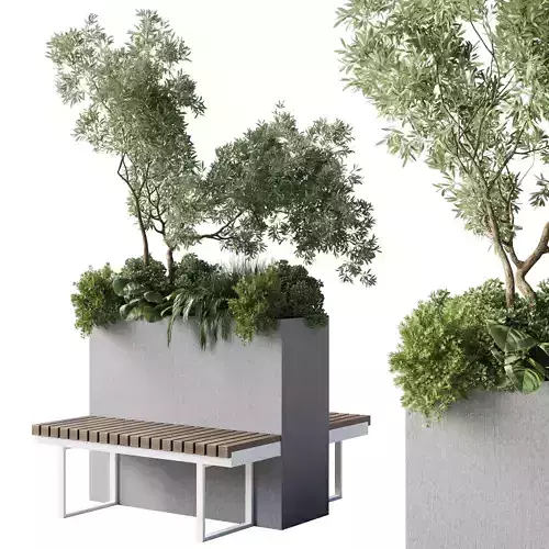 Urban Environment Urban Furniture Green Benches Plants and Tree 