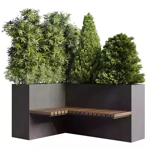 Urban Environment Urban Furniture Green Benches Plants and Tree 