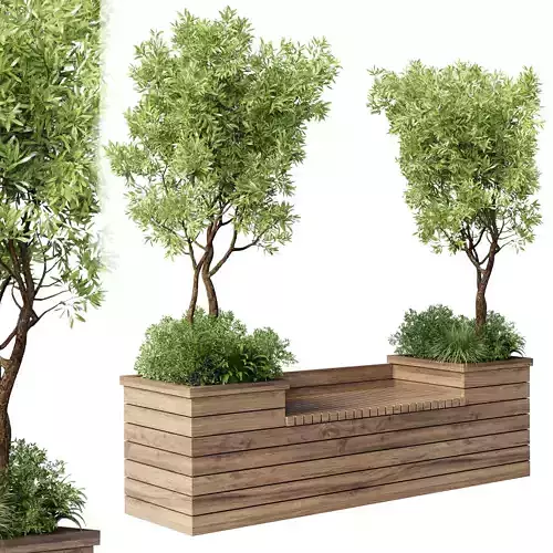 Urban Environment Urban Furniture Green Benches Plants and Tree
