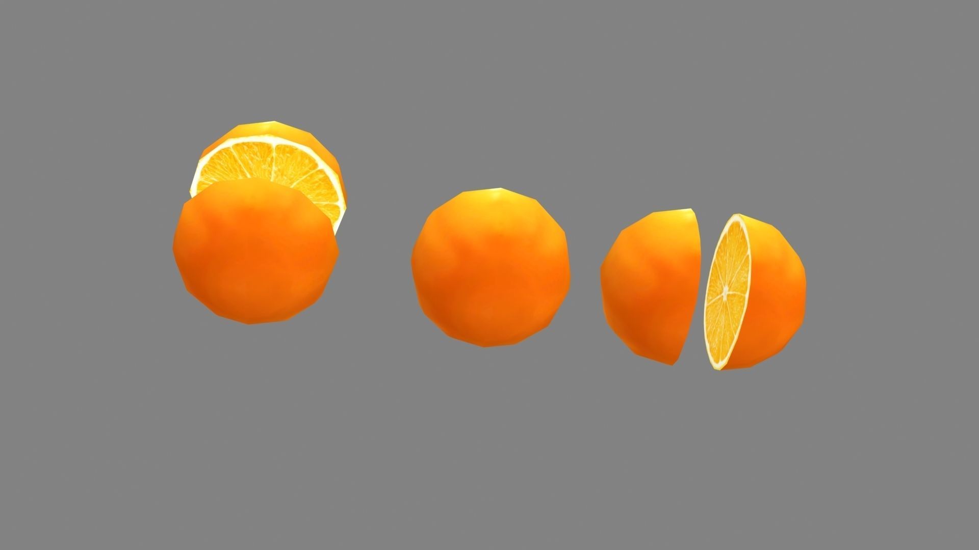 Cartoon orange and slice Low-poly 3D model_2