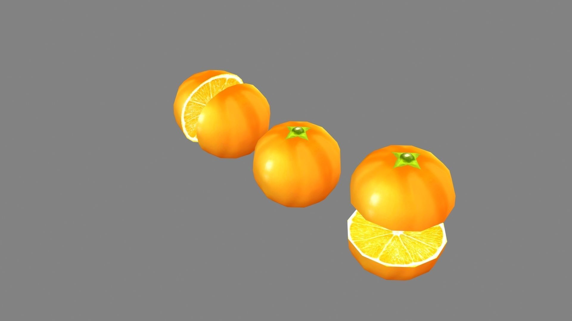 Cartoon orange and slice Low-poly 3D model_1