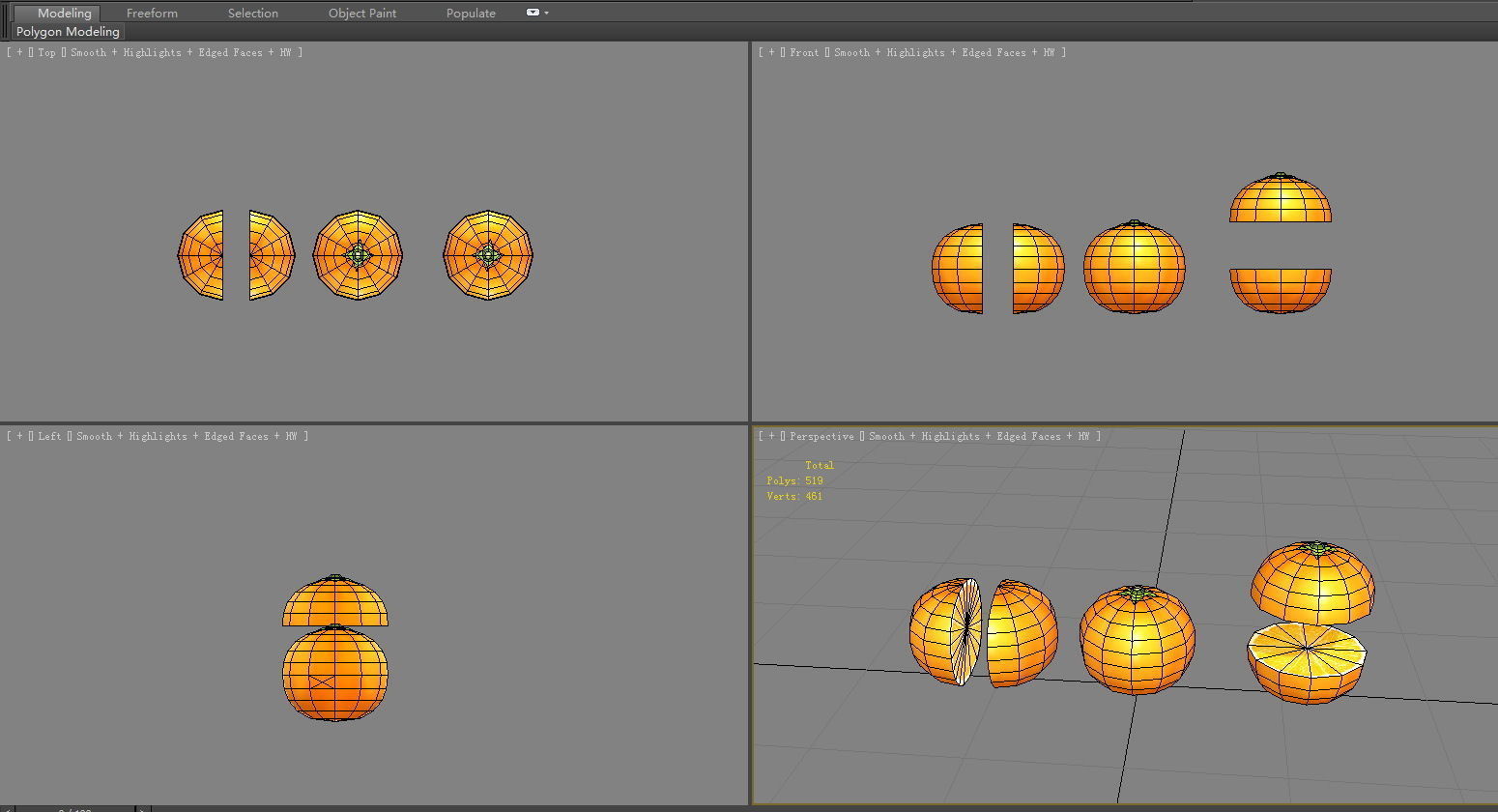 Cartoon orange and slice Low-poly 3D model_4