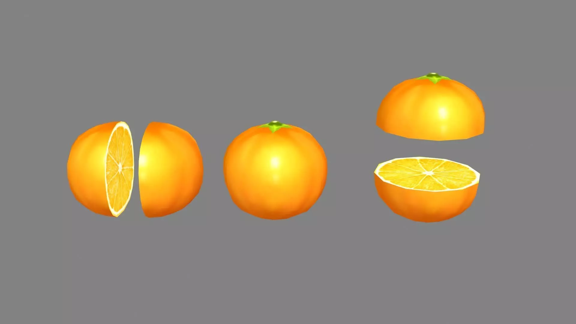 Cartoon orange and slice Low-poly 3D model_0