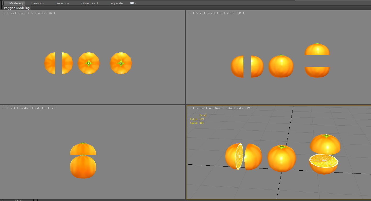 Cartoon orange and slice Low-poly 3D model_3