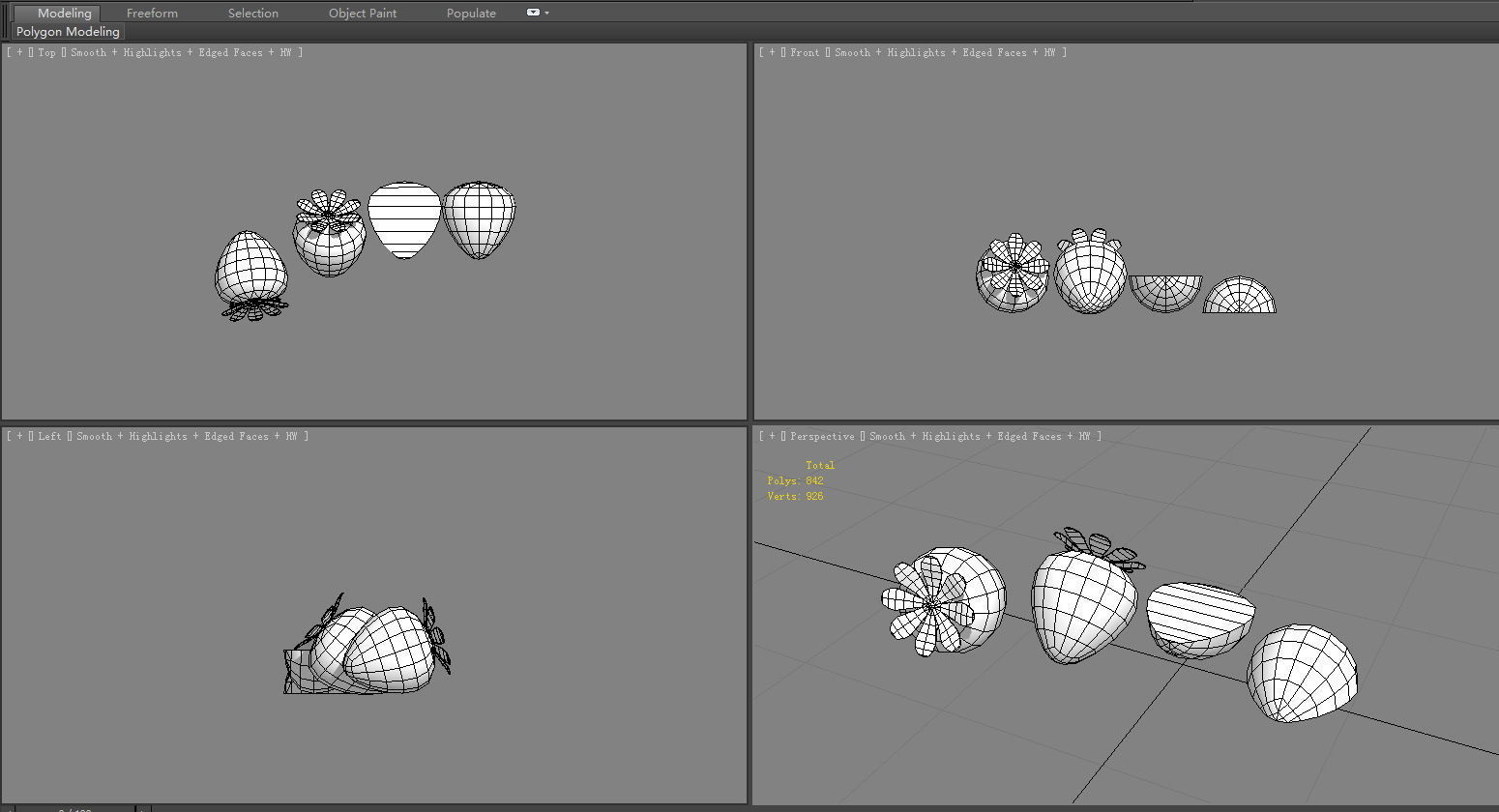 Cartoon strawberry and slice - B Low-poly 3D model_5