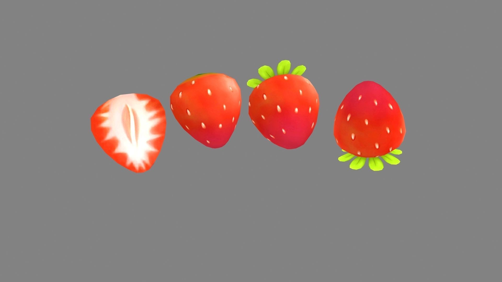 Cartoon strawberry and slice - B Low-poly 3D model_2