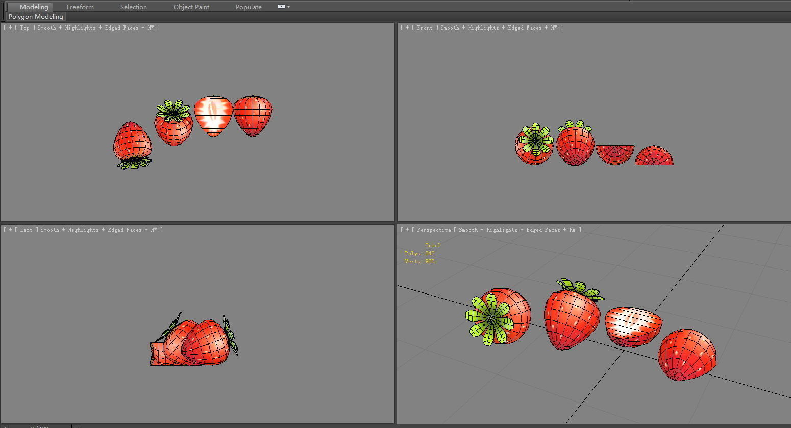 Cartoon strawberry and slice - B Low-poly 3D model_4