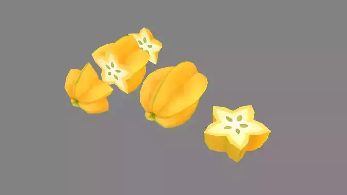Cartoon ripe starfruit - carambola and slice