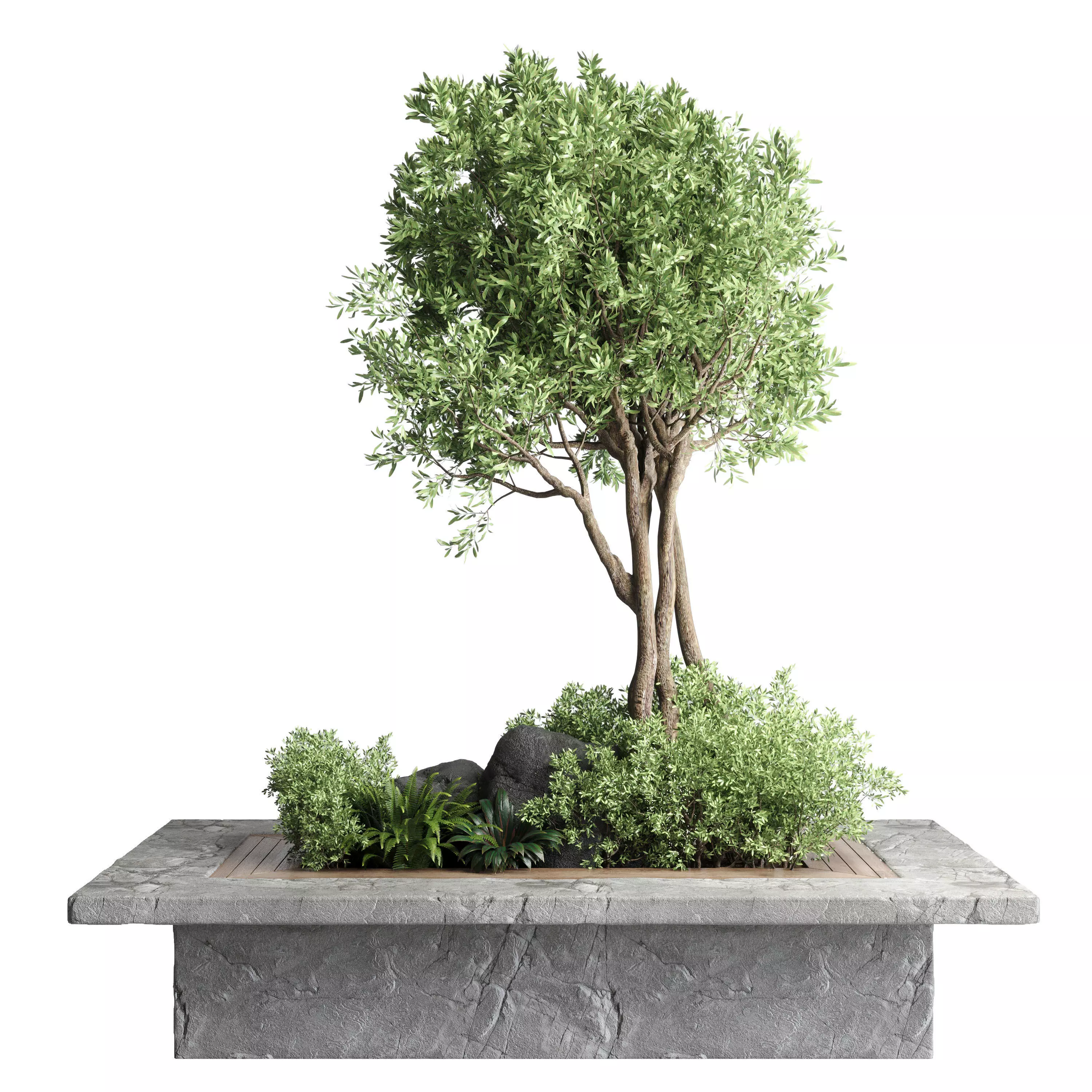 Collection Outdoor Indoor plant Green benches stone bench garden 3D model