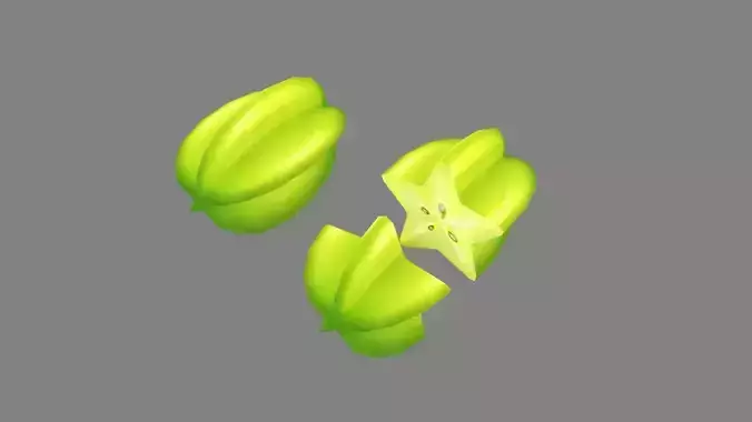 Cartoon green starfruit - carambola and slice