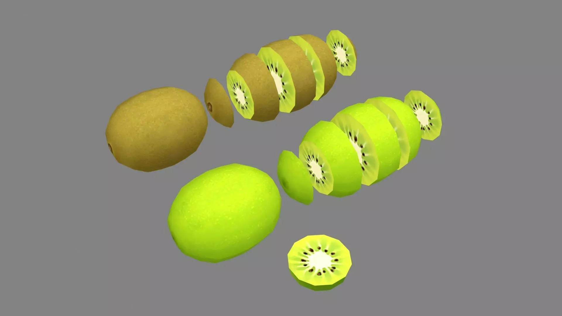 Cartoon kiwi and slice - B Low-poly 3D model