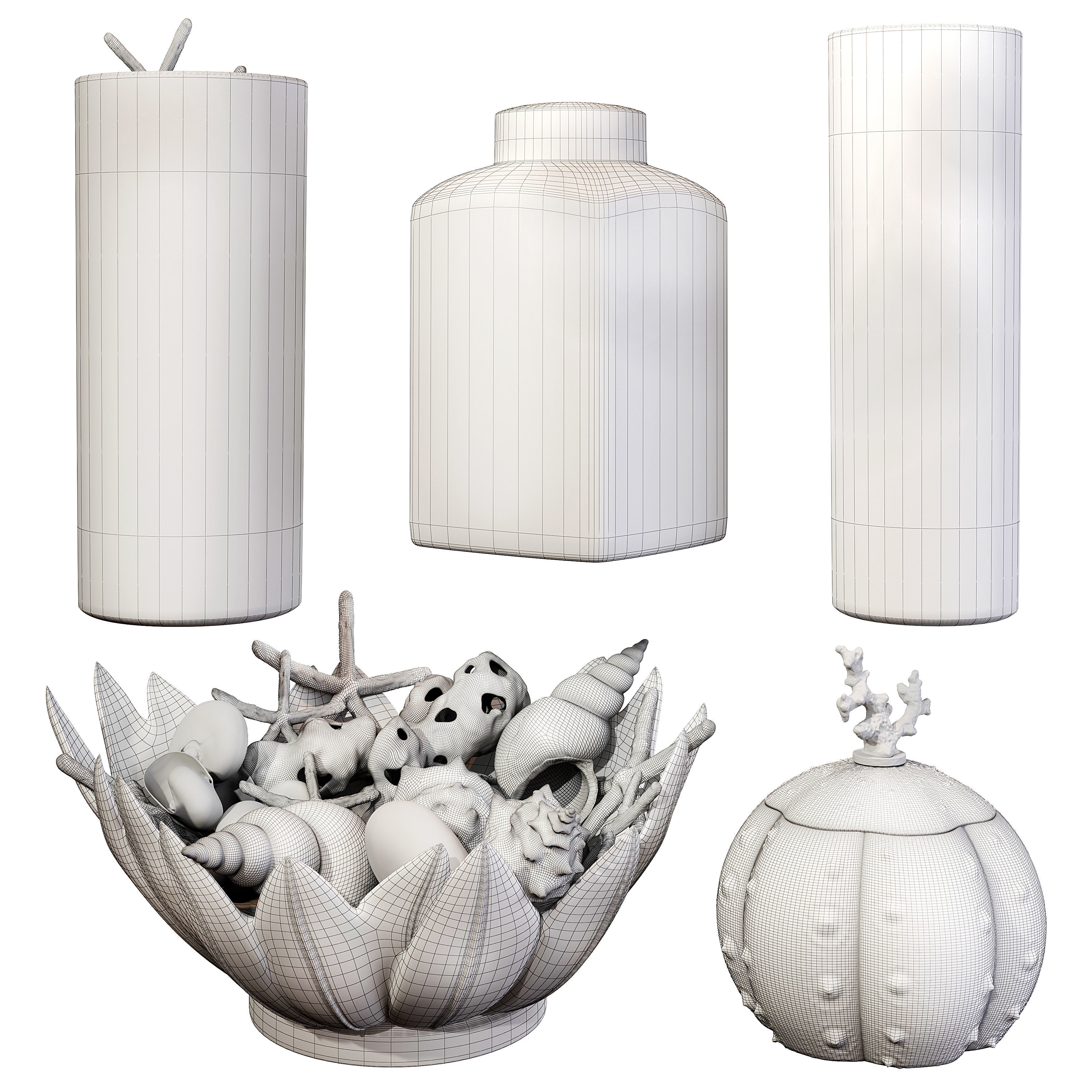 Sea shell decorative set 01 3D model_6