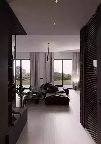 B L A C K modern living room with walls