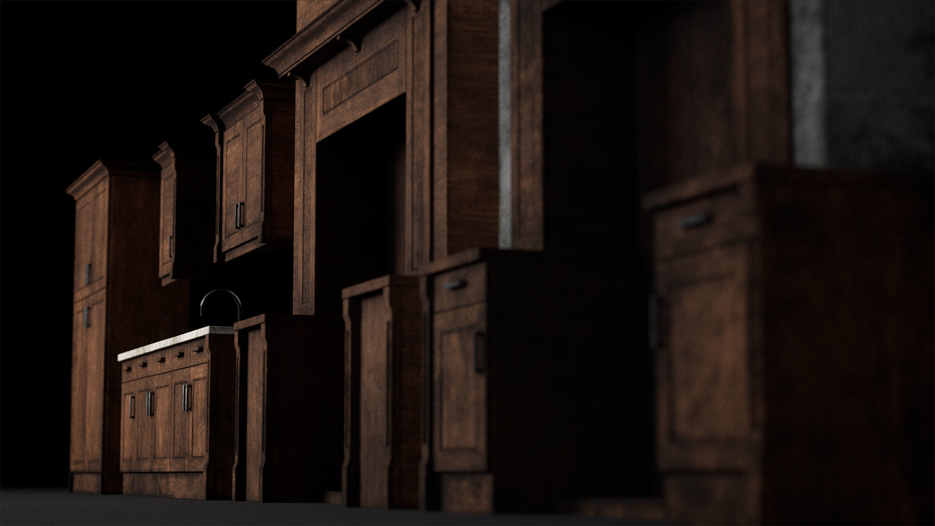 Abandoned Dirty Victorian Kitchen Set Low-poly 3D model_4