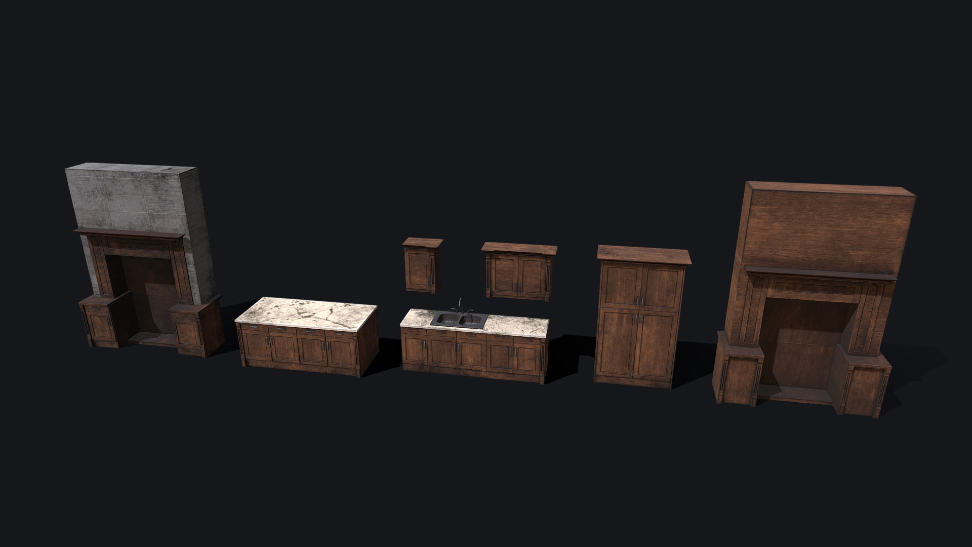 Abandoned Dirty Victorian Kitchen Set Low-poly 3D model_5