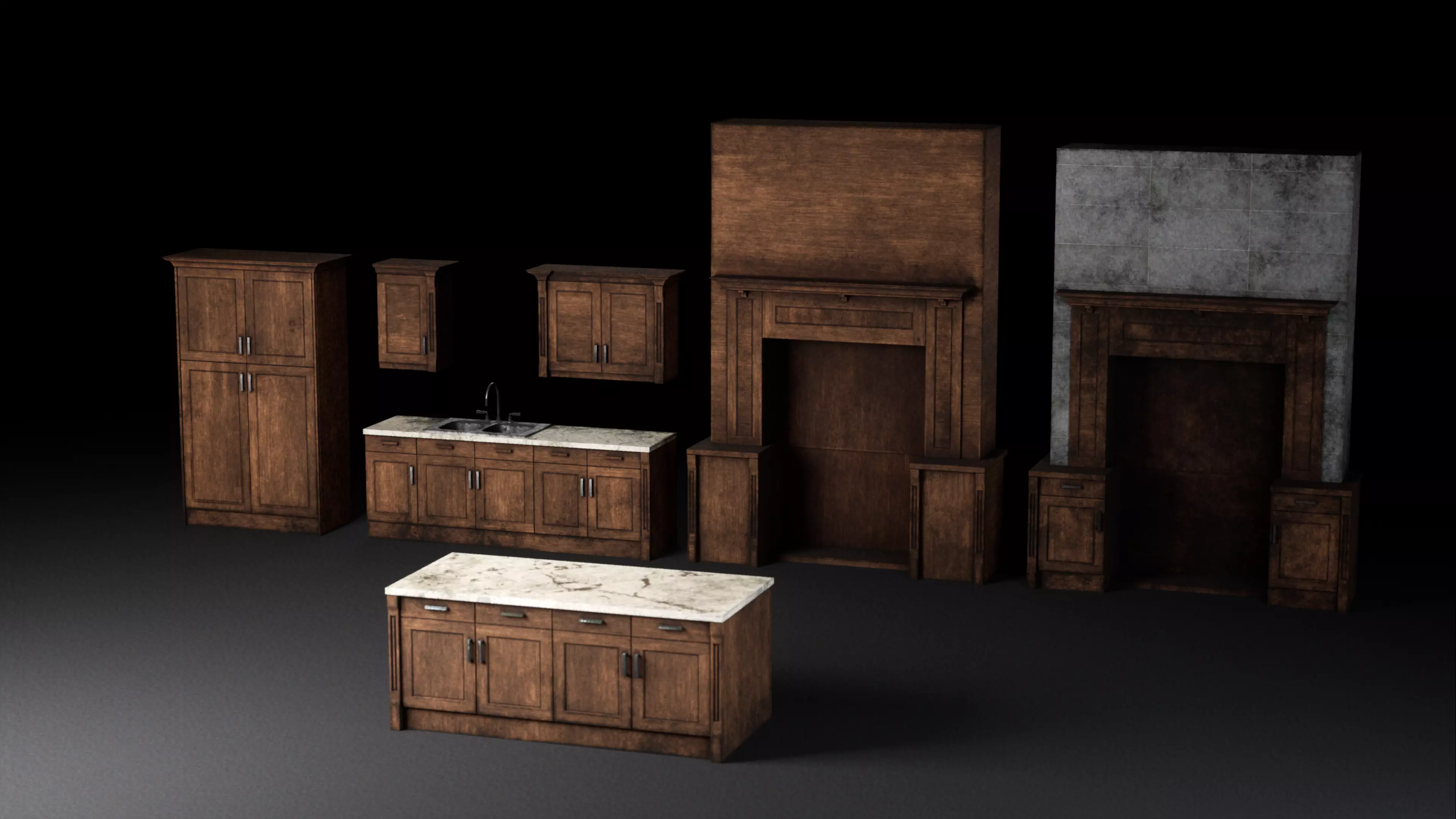Abandoned Dirty Victorian Kitchen Set Low-poly 3D model_0