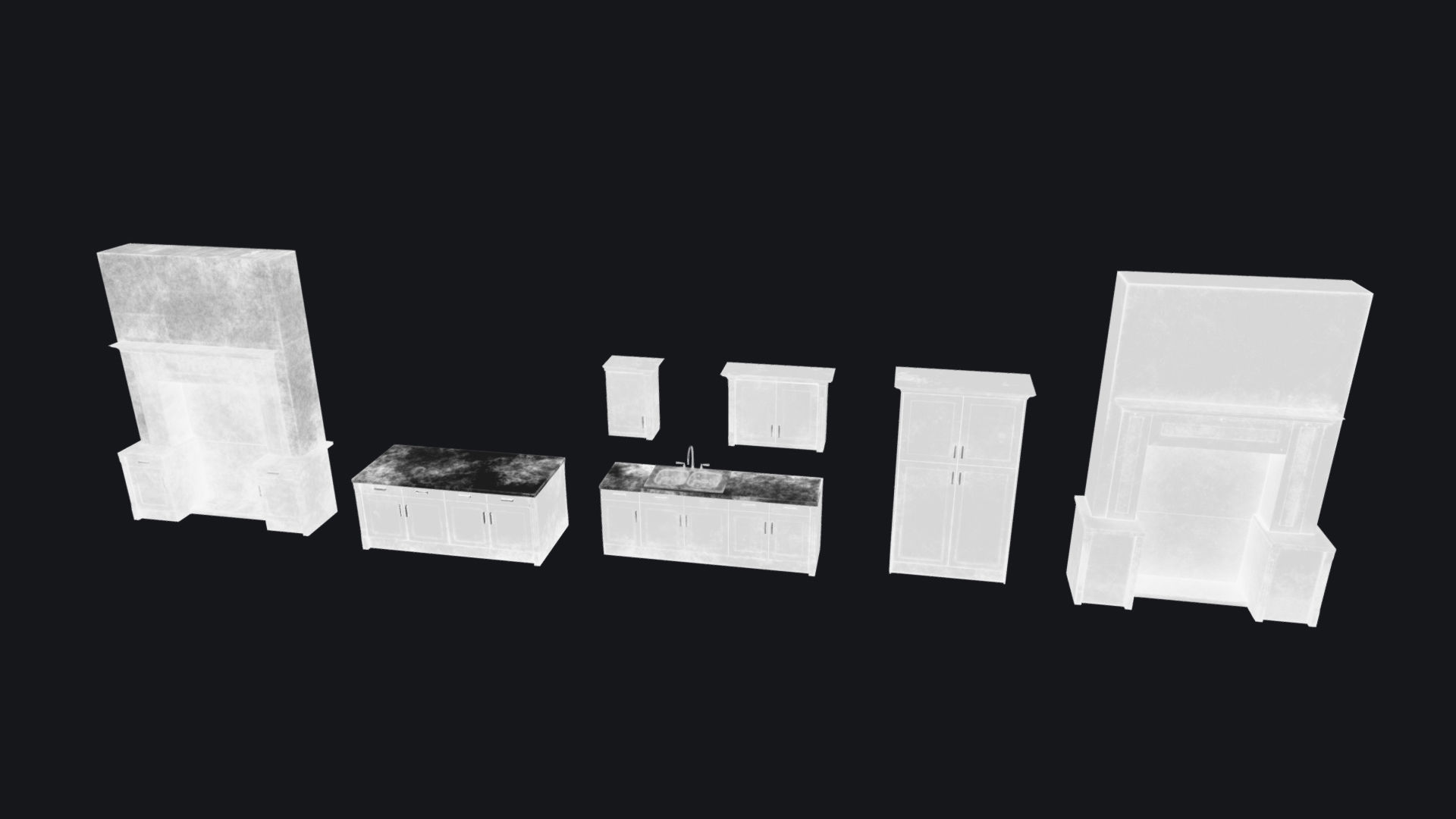 Abandoned Dirty Victorian Kitchen Set Low-poly 3D model_6