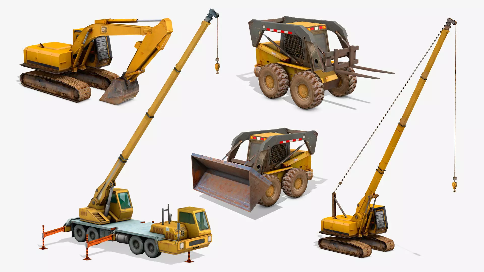 Construction Equipment Vehicles 5 Cranes 3D Models Low-poly 3D model_0