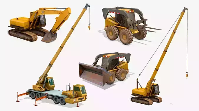 Construction Equipment Vehicles 5 Cranes 3D Models Low-poly 3D model