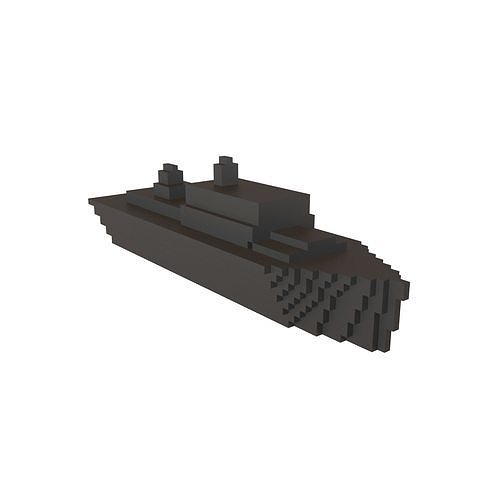 Voxel Style Simple Warship v1 001 Low-poly 3D model