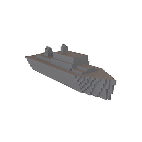 Voxel Style Simple Warship v1 002 Low-poly 3D model